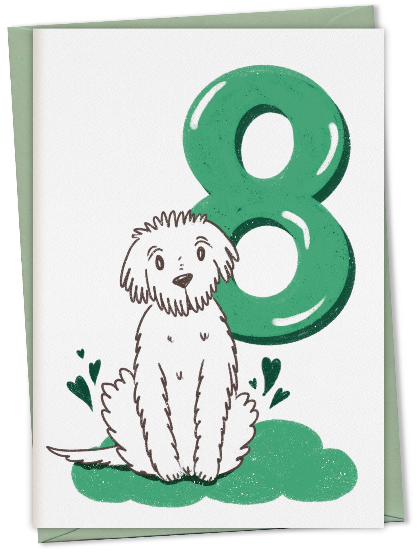 Dog Birthday Card with Age Numbers (green) – greeting card