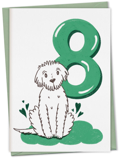 Dog Birthday Card with Age Numbers (green) – greeting card