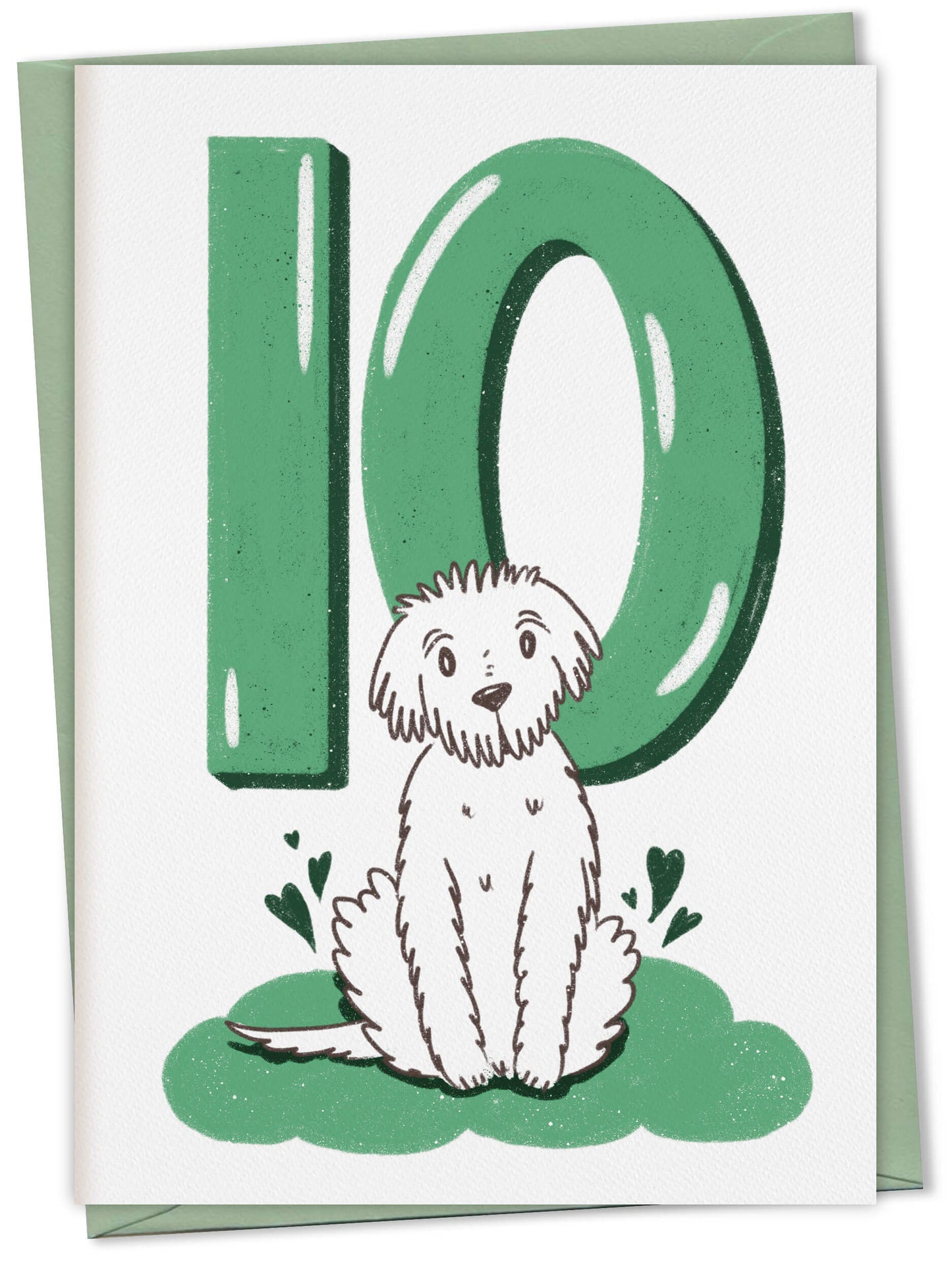 Dog Birthday Card with Age Numbers (green) – greeting card