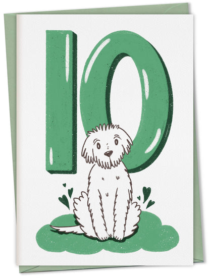 Dog Birthday Card with Age Numbers (green) – greeting card