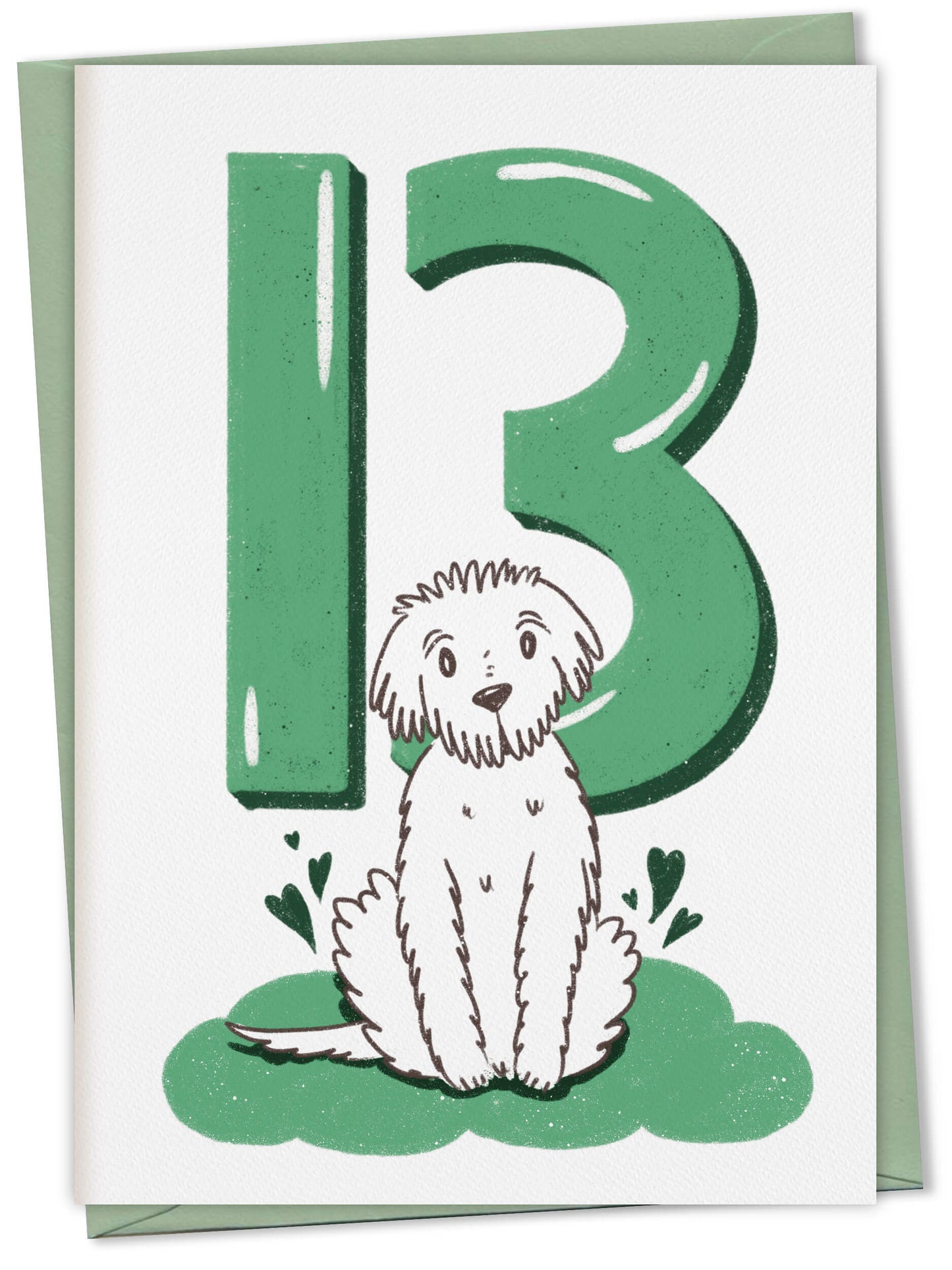 Dog Birthday Card with Age Numbers (green) – greeting card