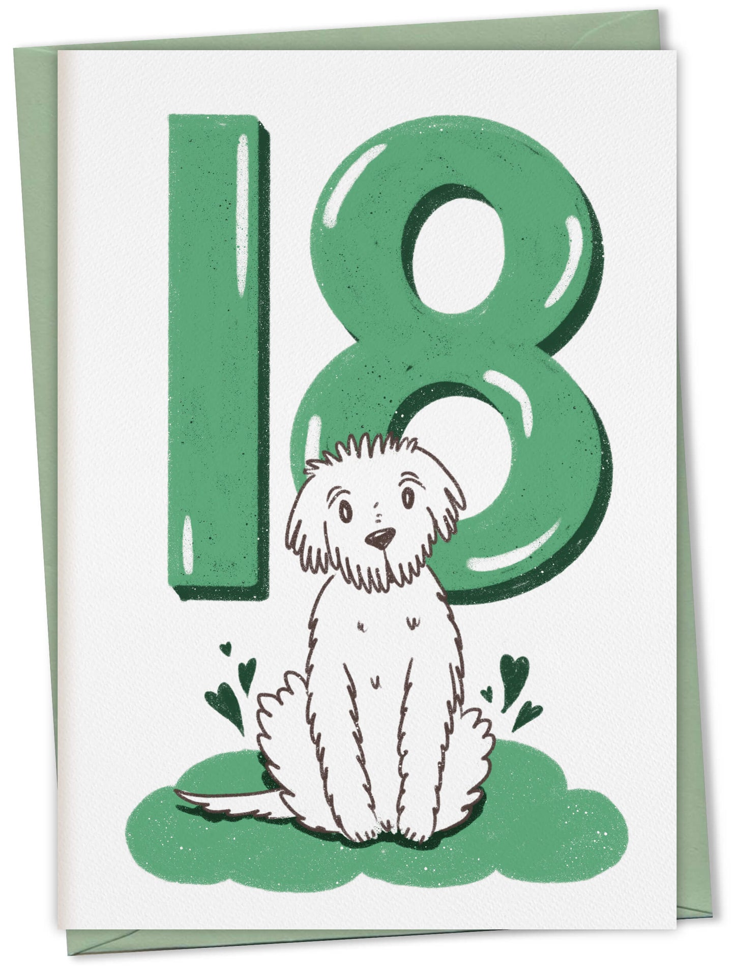 Dog Birthday Card with Age Numbers (green) – greeting card