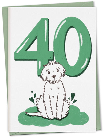Dog Birthday Card with Age Numbers (green) – greeting card