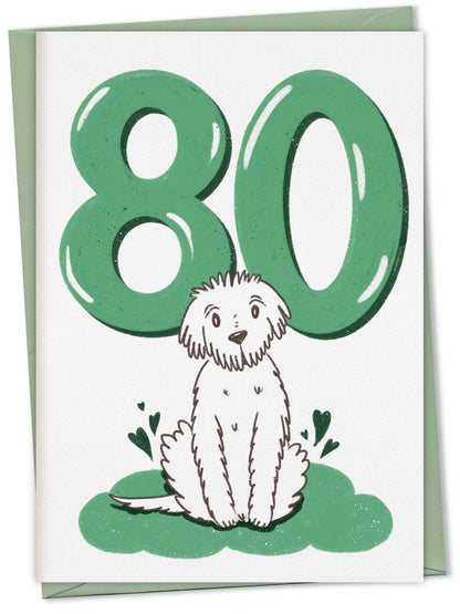 Dog Birthday Card with Age Numbers (green) – greeting card