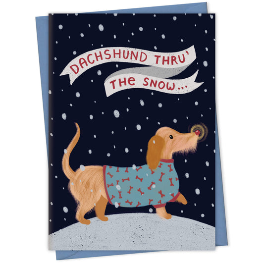 Dachshund Through the Snow carol card – dog greeting card