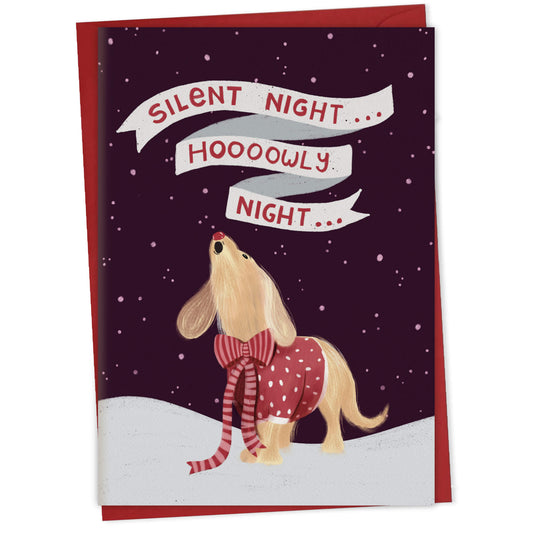 Silent Night Howly Night carol card – dog greeting card