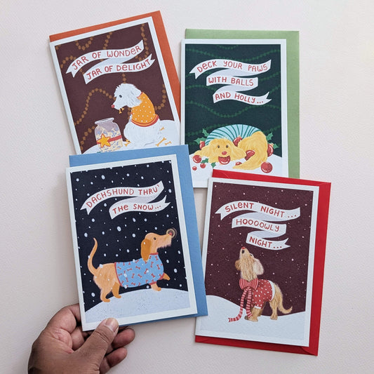 Dog Christmas Carol Puns – greeting card set
