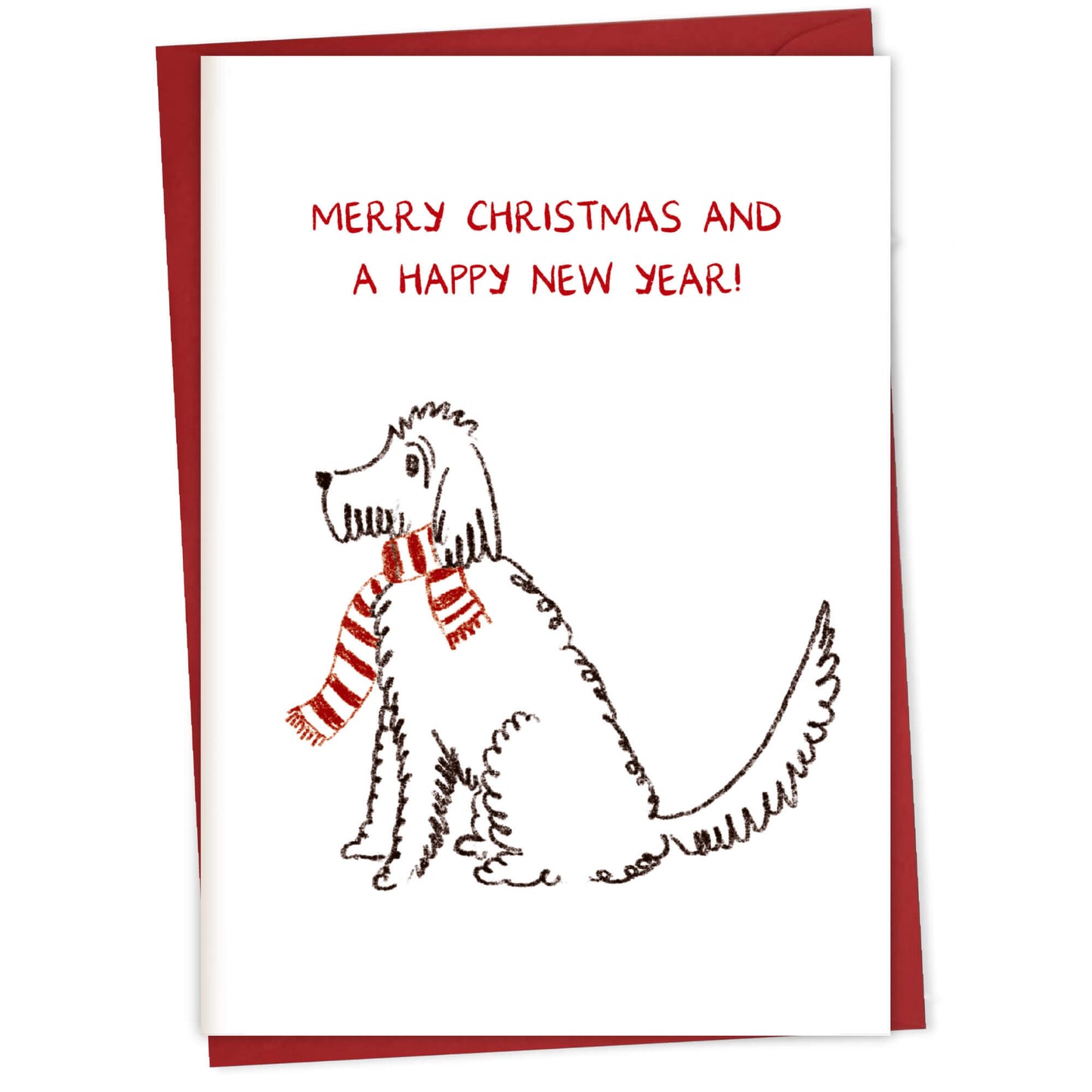 Xmas Dog with a Striped Scarf – greeting card