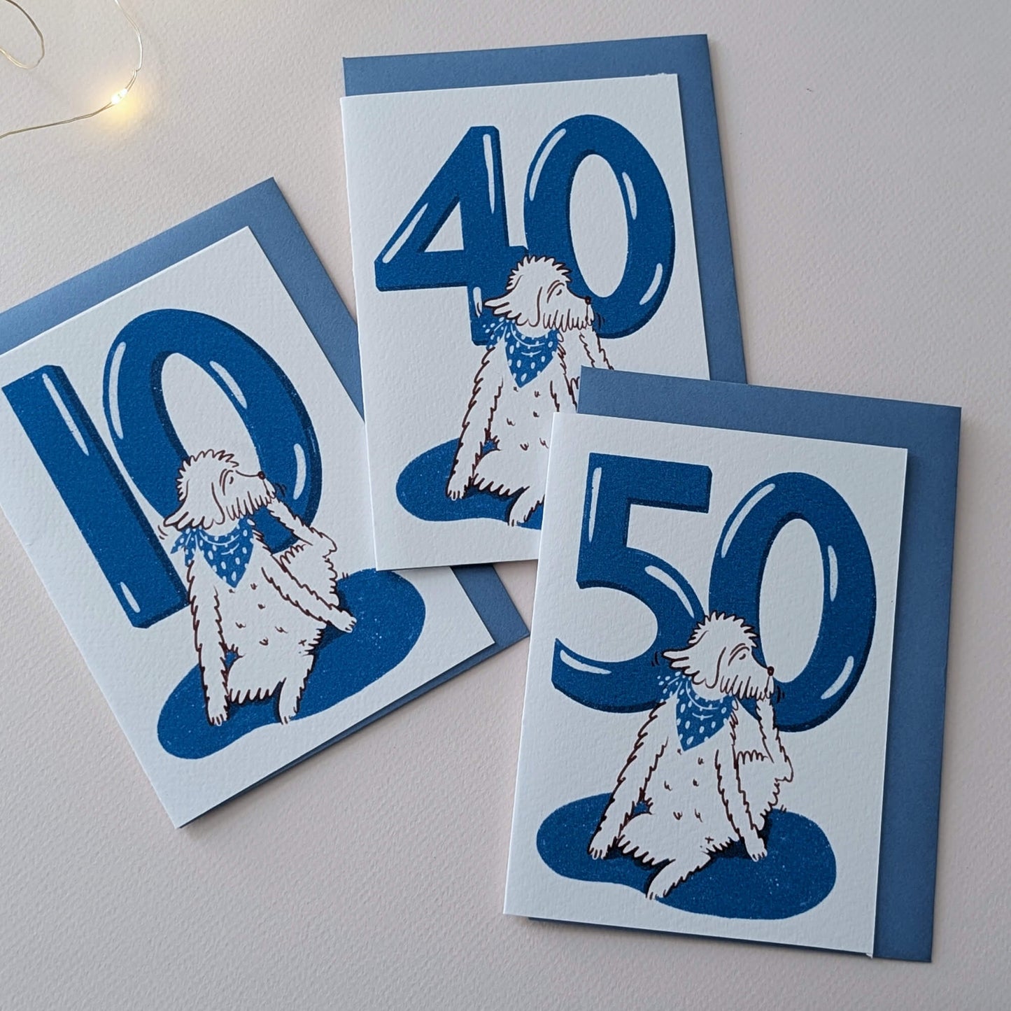 Dog Birthday Card with Age Numbers (blue) – dog greeting card