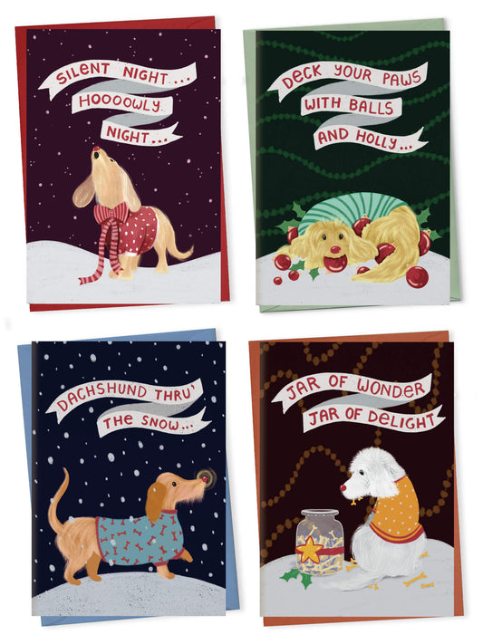 Dog Christmas Carol Puns – greeting card set