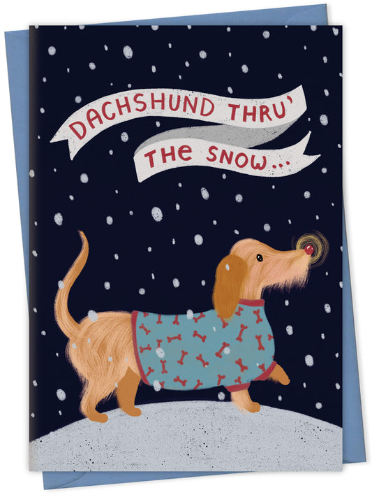 Dachshund Through the Snow carol card – dog greeting card