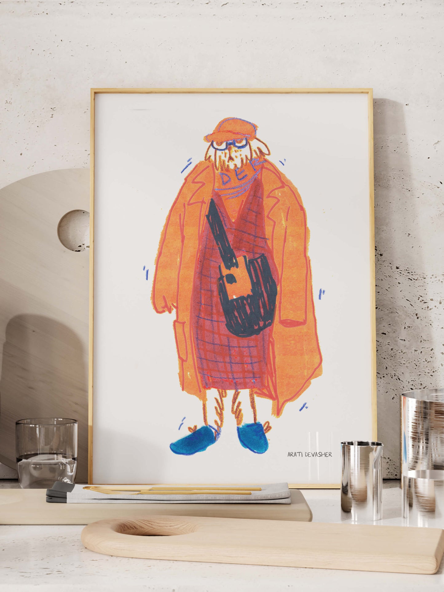 Stylish Dog in an Orange Coat – art print