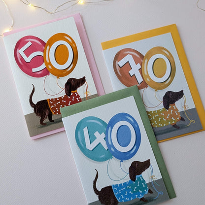 Sausage Dog Birthday Card with Age Numbers – dog greeting card