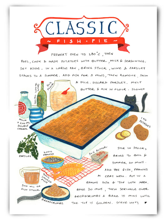 Classic Fish Pie recipe illustration – (end of line) art print