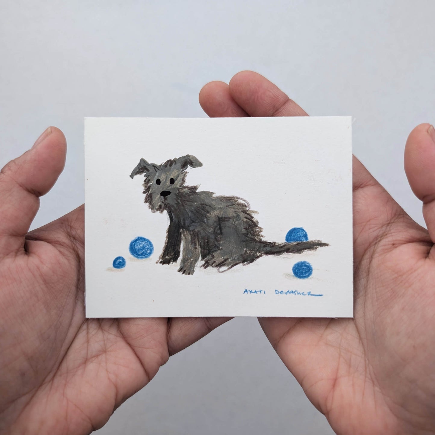 Black & Grey Pups at Play – mixed media painting