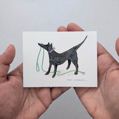 Black & Grey Pups at Play – mixed media painting