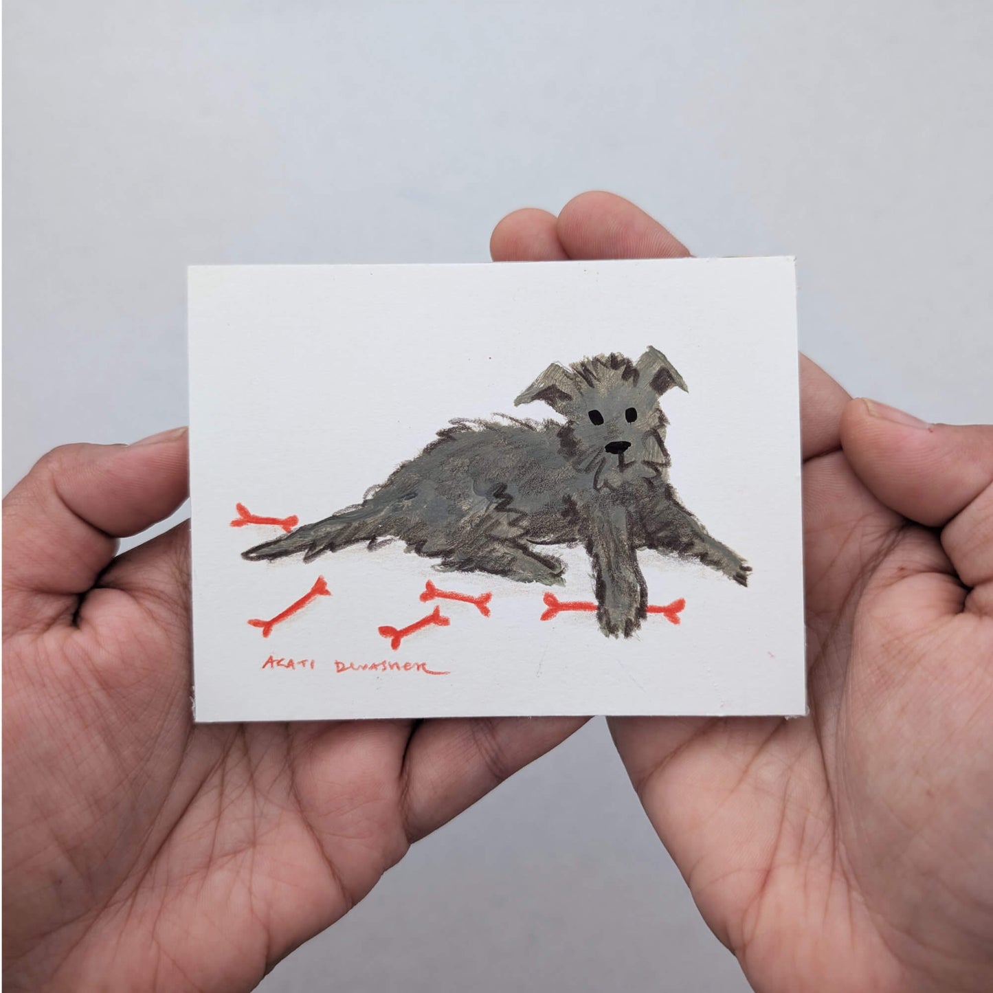 Black & Grey Pups at Play – mixed media painting