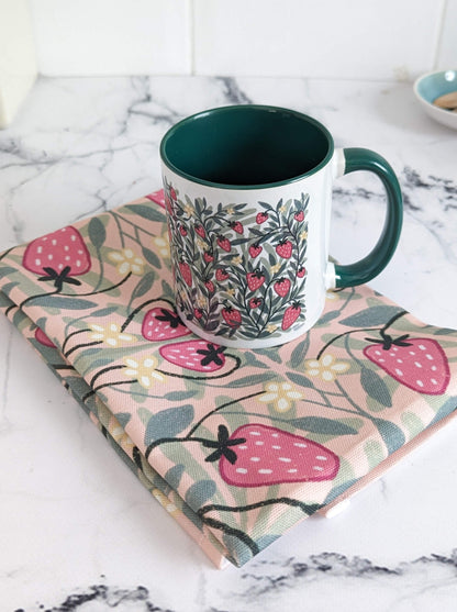 Floral: Strawberry – mug and teatowel gift set