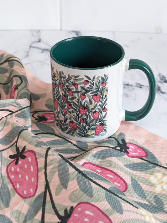 Floral: Strawberry – mug and teatowel gift set