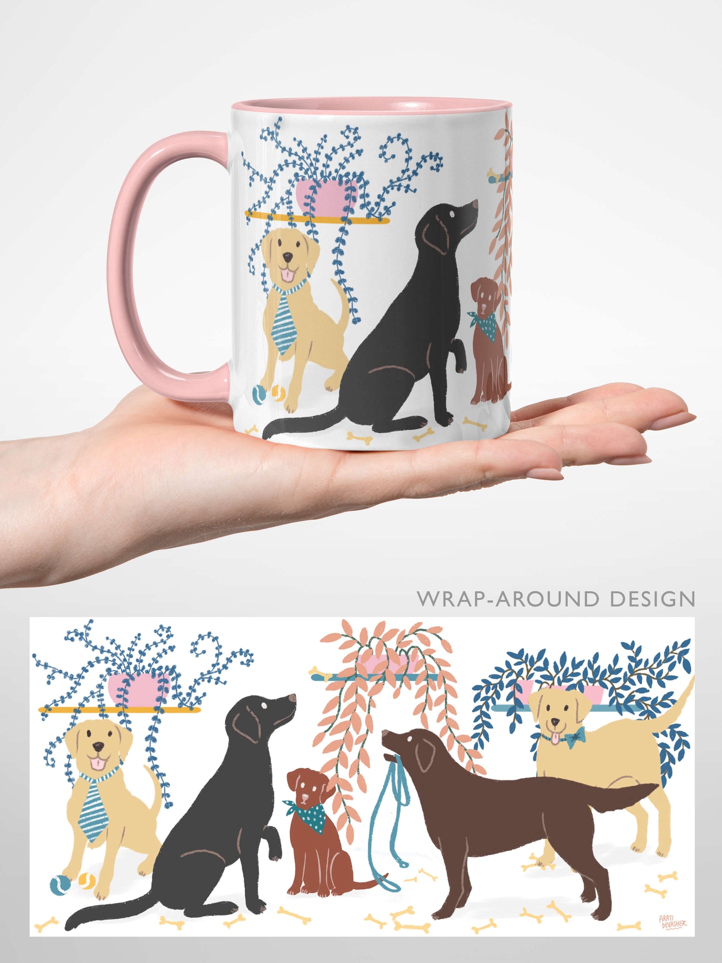 Labrador Retriever plant pups (pink accents) – ceramic mug