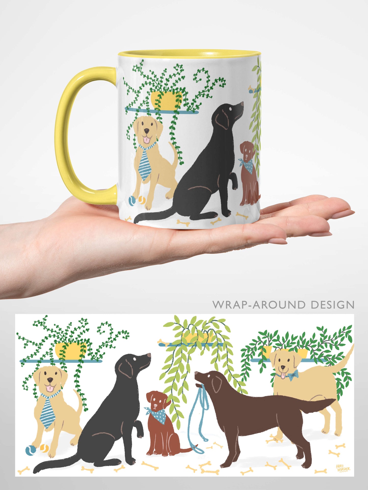 Labrador Retriever plant pups (yellow accents) – ceramic mug