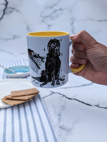 Scruffy Dogs (yellow accents) – ceramic mug