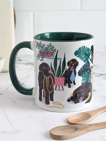 Labradoodle-Cockerpoo plant pups (green accents) – ceramic mug