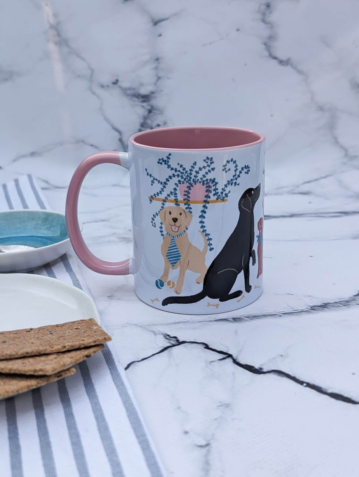Labrador Retriever plant pups (pink accents) – ceramic mug