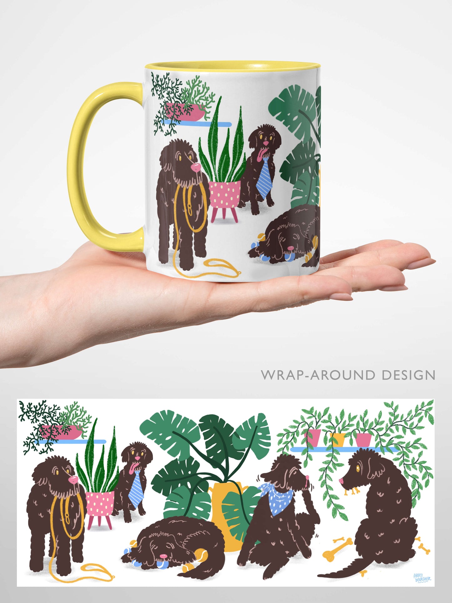 Labradoodle-Cockerpoo plant pups (yellow accents) – ceramic mug