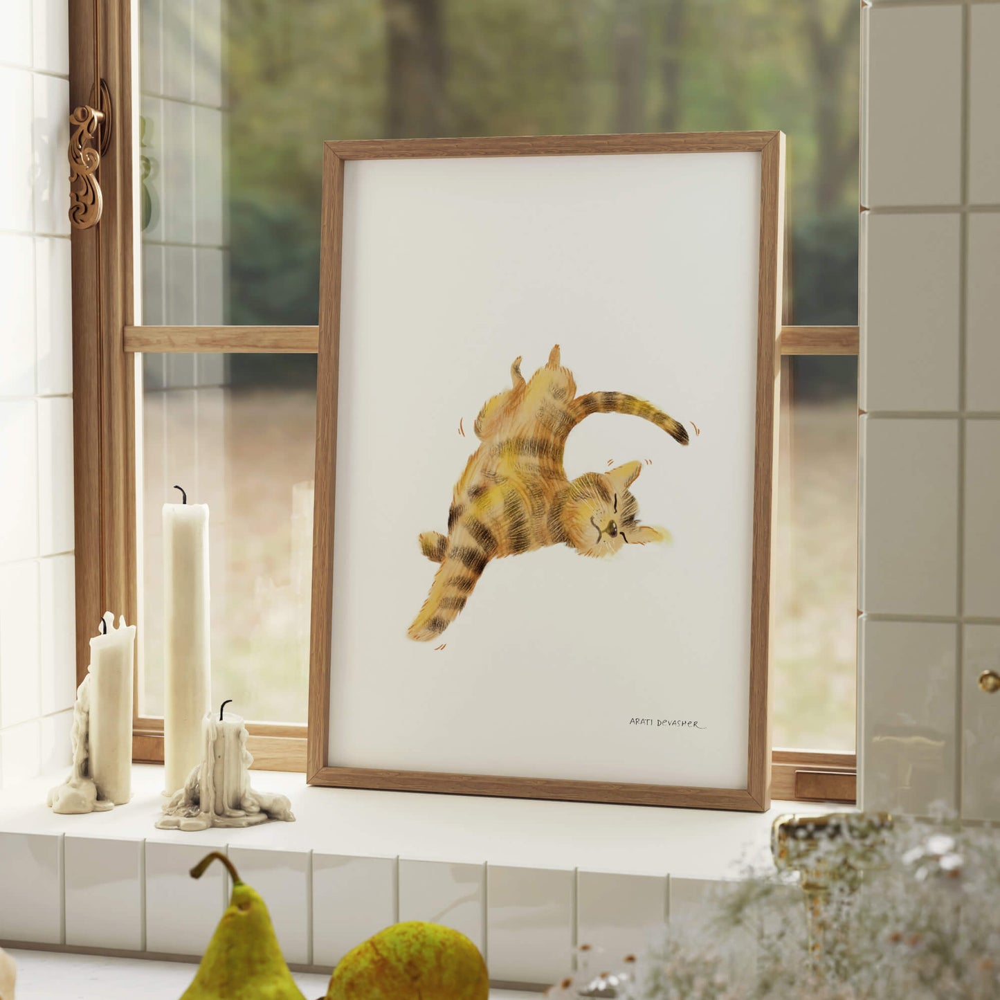 Stretchy Ginger Cat – art print