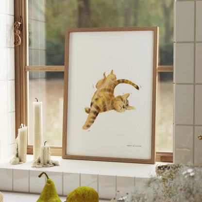 Stretchy Ginger Cat – art print