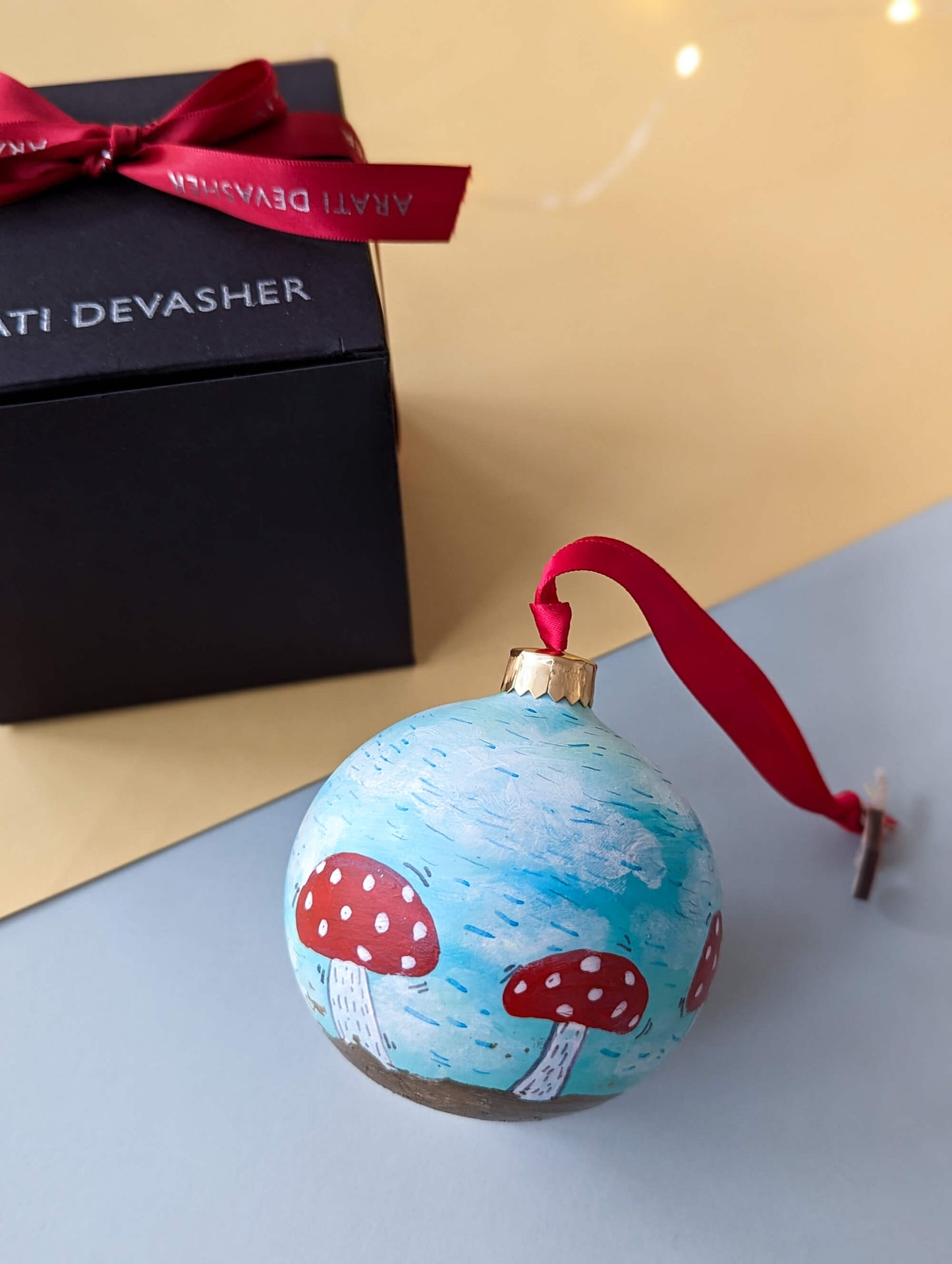 Mushroom ornament – hand painted bauble