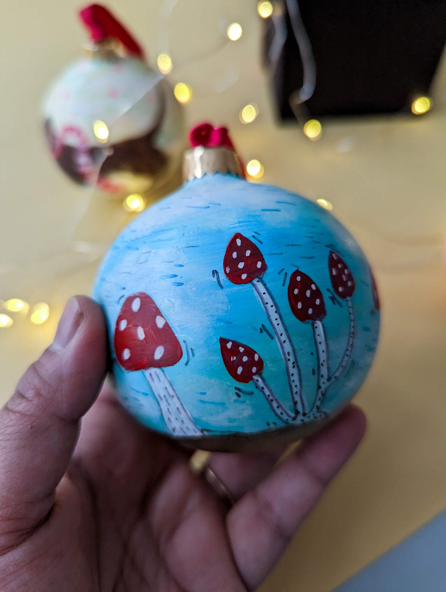 Mushroom ornament – hand painted bauble