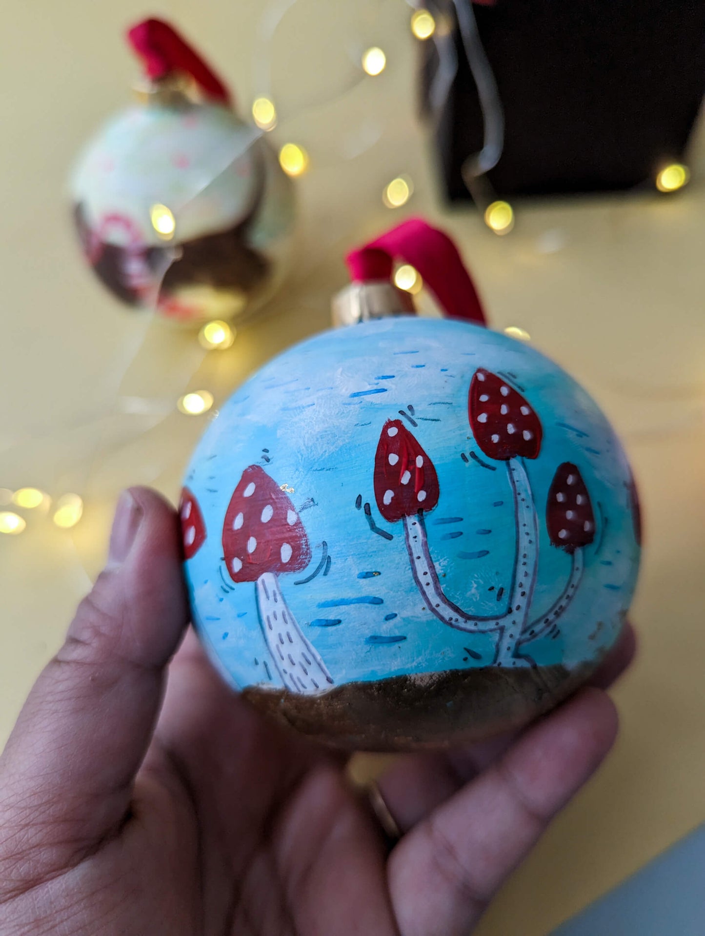 Mushroom ornament – hand painted bauble