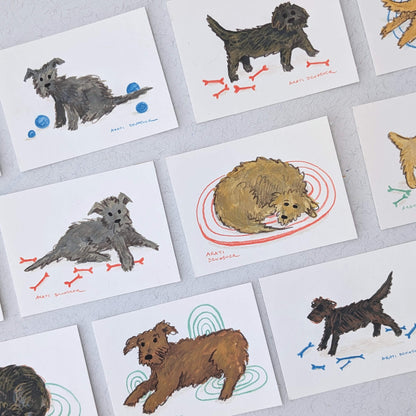 Brown Pups at Play – mixed media painting