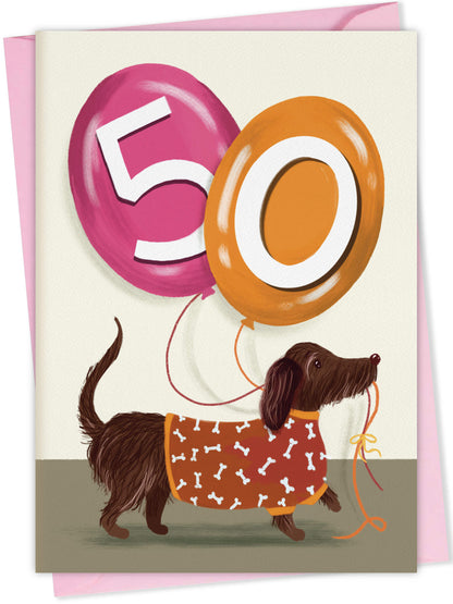 Sausage Dog Birthday Card with Age Numbers – dog greeting card