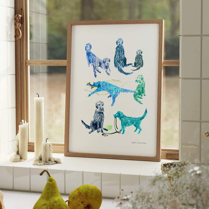 Scruffy Dogs (blue) – art print