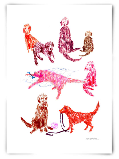 Scruffy Dogs (red) – art print