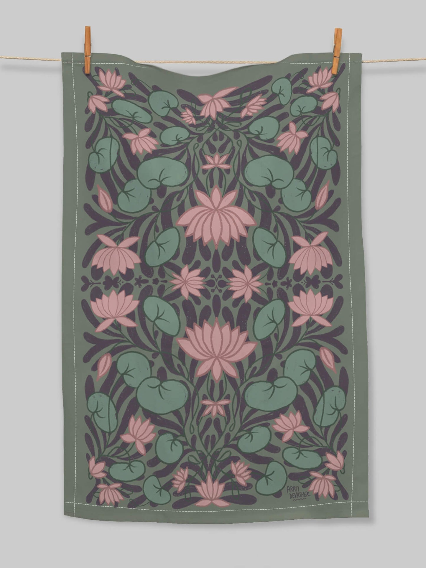 A Lotus Garden floral – (end of line) tea towel or wall hanging