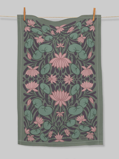 Floral: Lotus Garden – (end of line) tea towel or wall hanging