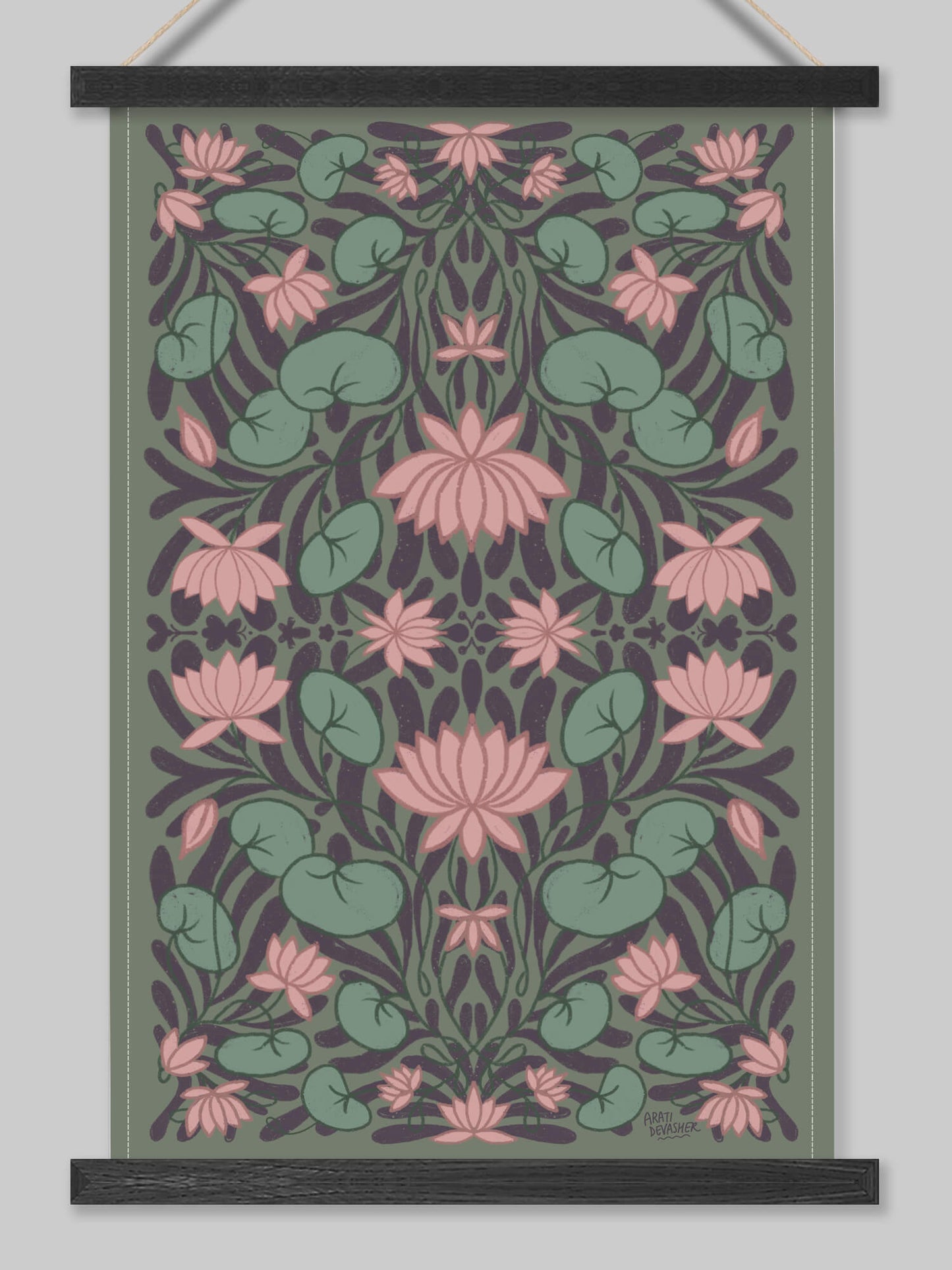 Floral: Lotus Garden – (end of line) tea towel or wall hanging