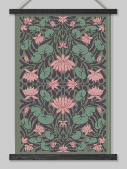 A Lotus Garden floral – tea towel or wall hanging