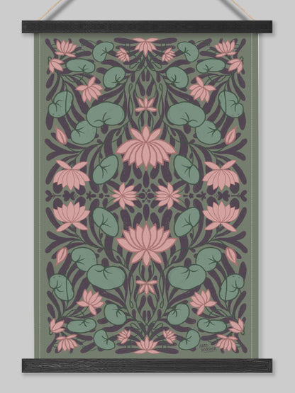 A Lotus Garden floral – tea towel / wall hanging
