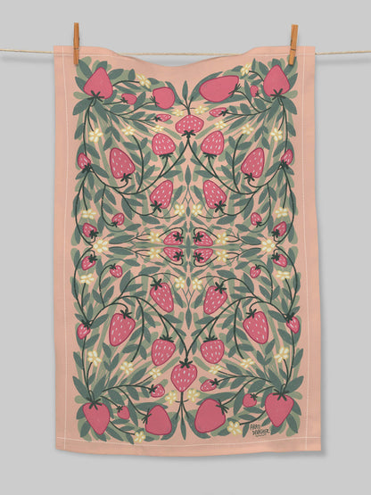 Floral: Strawberry Season – (end of line) tea towel or wall hanging