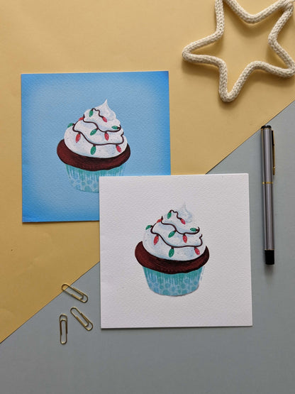 Festive Cupcake (blue) – greeting card