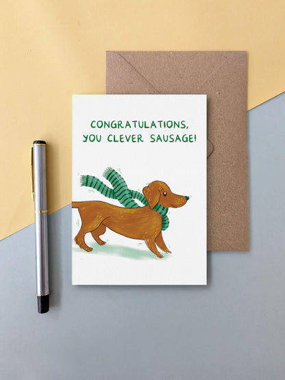 Congratulations, You Clever Sausage – dog greeting card