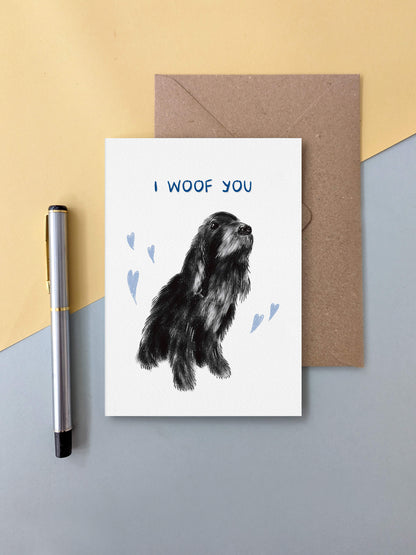 I Woof You (black cocker spaniel) – dog greeting card