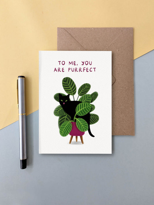 To Me, You Are Purrfect (black cat in calathea plant) – greeting card