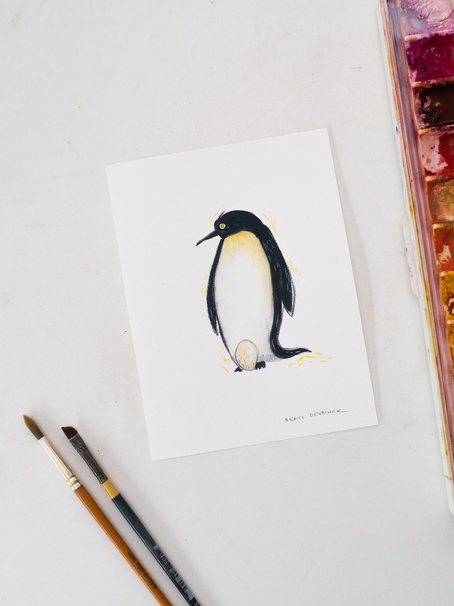 Emperor Penguin – gouache painting