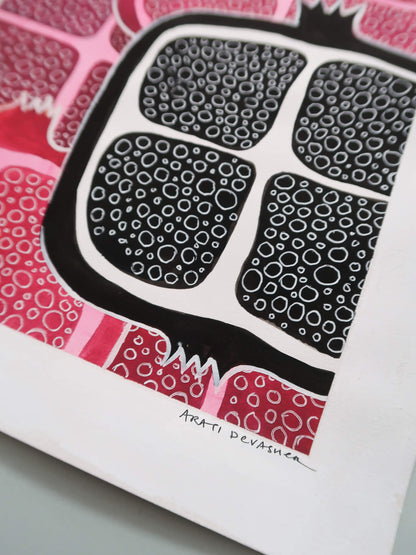 Abstract Fruits Pink Pomegranate – gouache painting